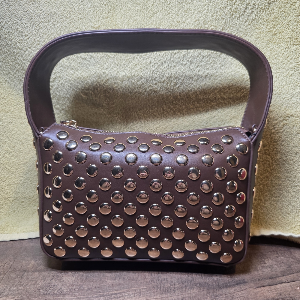 Moda Luxe Vegan Leather Studded Brown Handbag